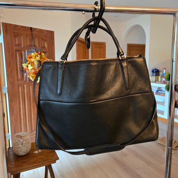 Spacious Coach NYC Borough Bag In Pebbled Black Leather - Ships next day - Picture 1 of 16